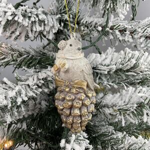 Christmas Ornament-Gold Sparkling Bird On Pinecone-The Bridge Collection-